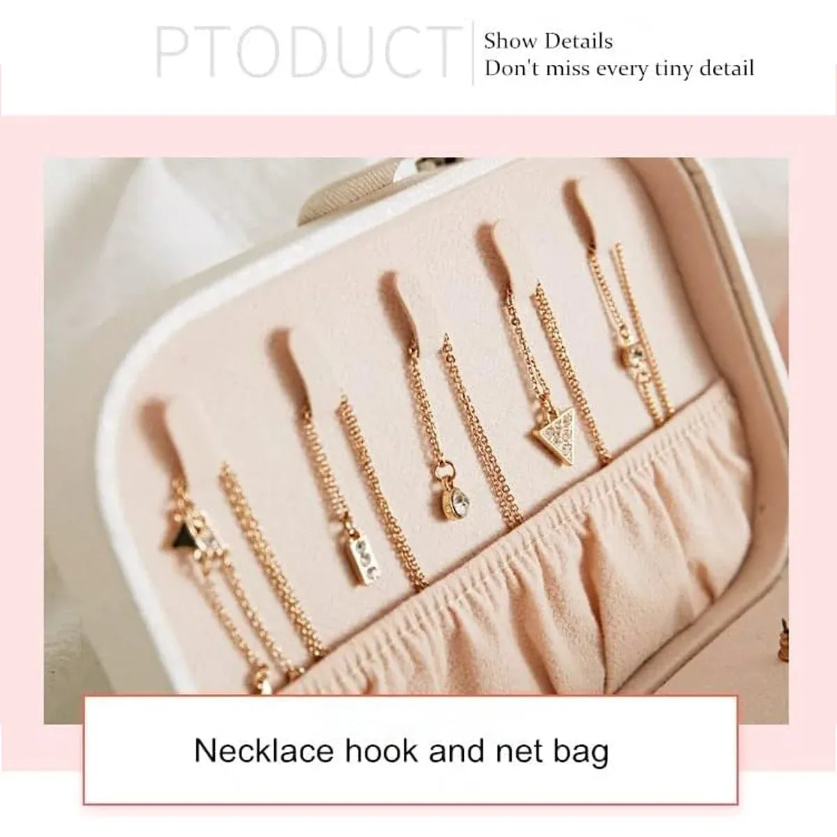 Portable Jewellery Box Travel Case Ring Earring Necklace 16 x 11.5 x 5cm - White