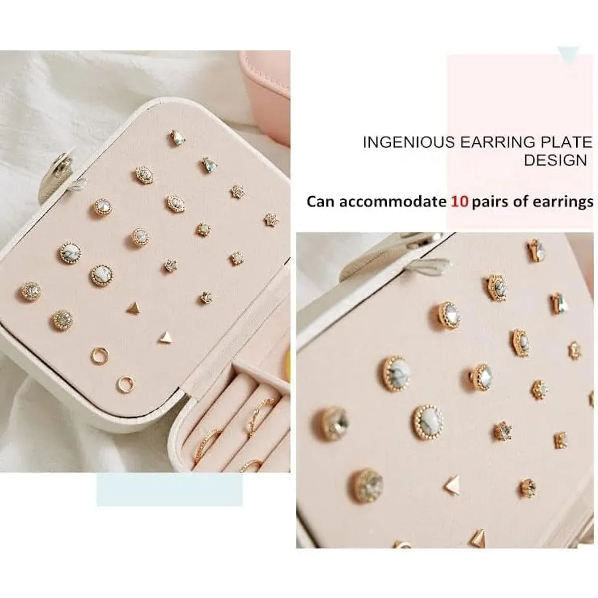 Portable Jewellery Box Travel Case Ring Earring Necklace 16 x 11.5 x 5cm - White