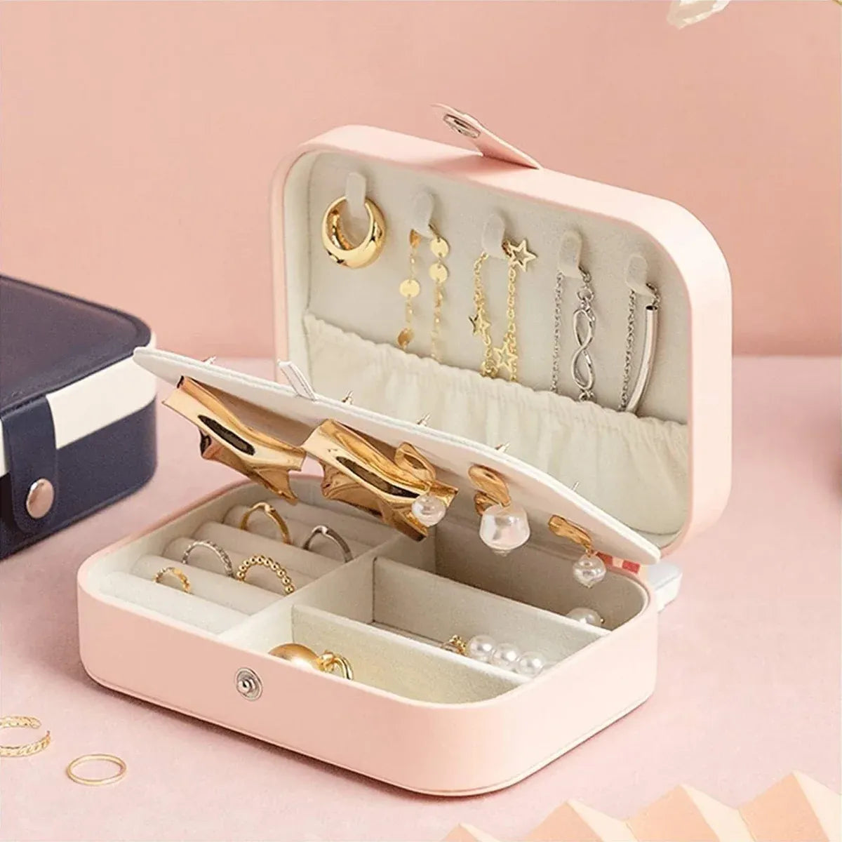 Portable Jewellery Box Travel Case Ring Earring Necklace 16 x 11.5 x 5cm - White