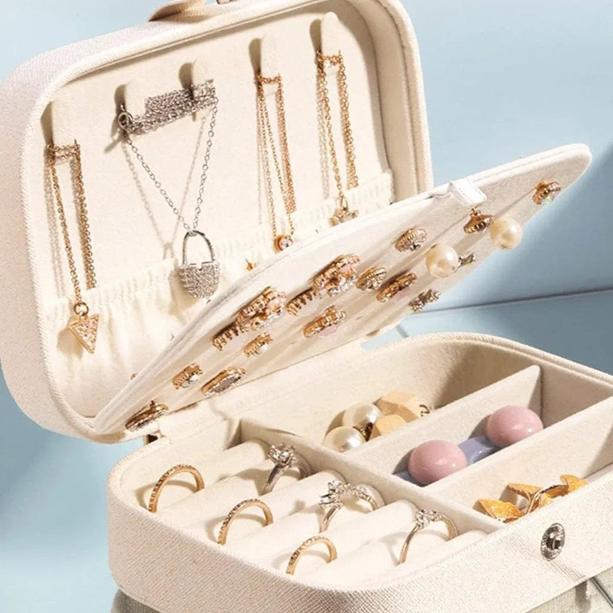 Portable Jewellery Box Travel Case Ring Earring Necklace 16 x 11.5 x 5cm - White