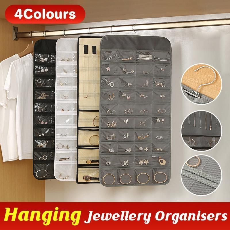 80 Pockets Jewelry Hanging Storage Organizer Holder Earring Display Pouch Bag - White