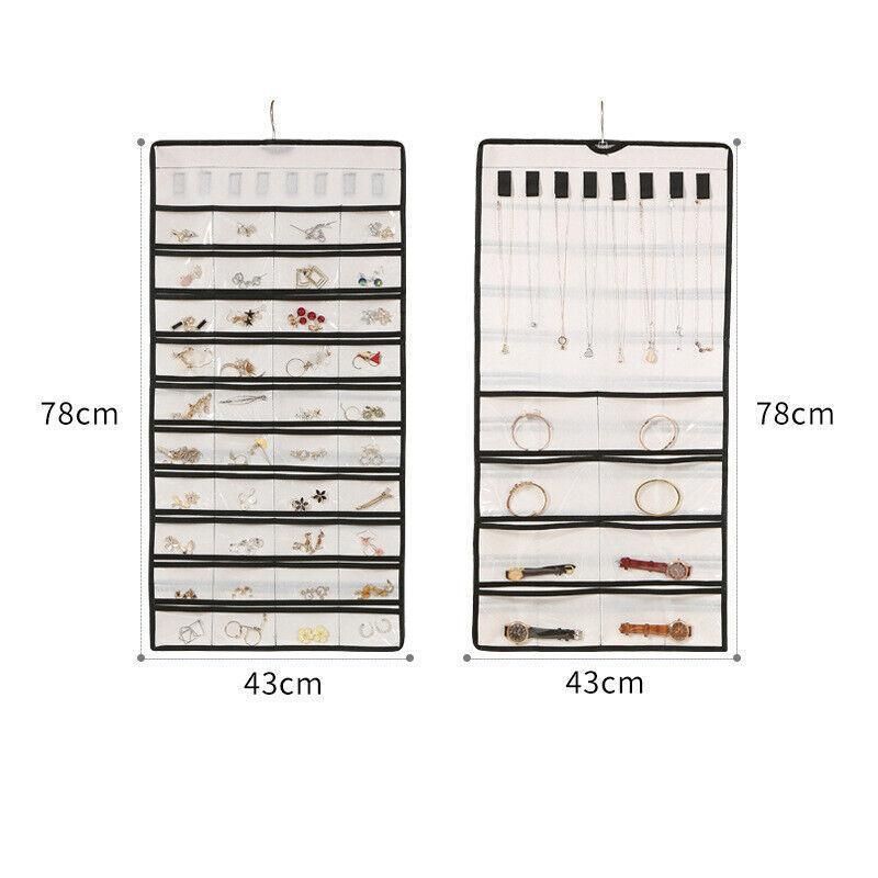 80 Pockets Jewelry Hanging Storage Organizer Holder Earring Display Pouch Bag - White