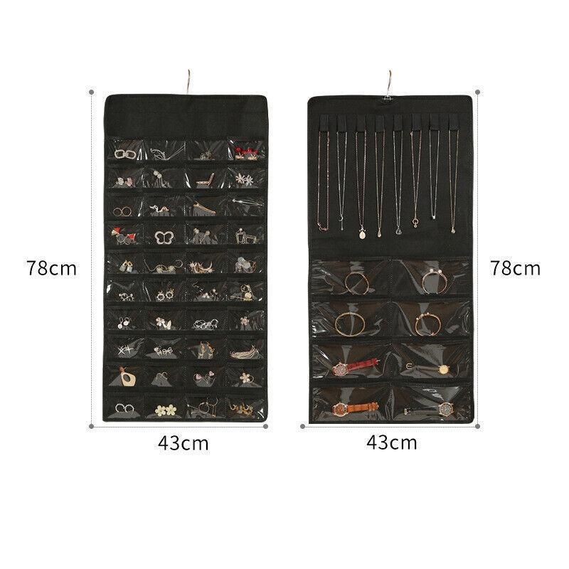 80 Pockets Jewelry Hanging Storage Organizer Holder Earring Display Pouch Bag - White