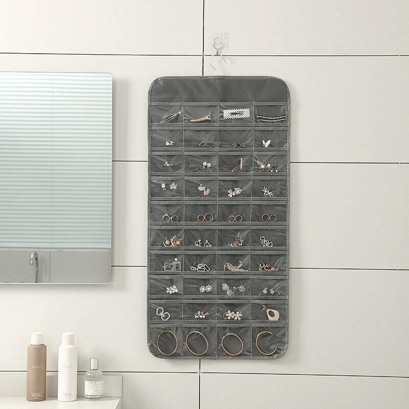 80 Pockets Jewelry Hanging Storage Organizer Holder Earring Display Pouch Bag - White