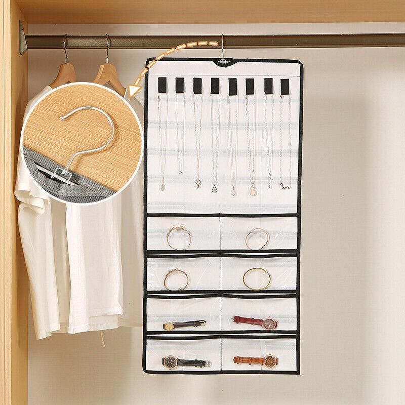 80 Pockets Jewelry Hanging Storage Organizer Holder Earring Display Pouch Bag - White