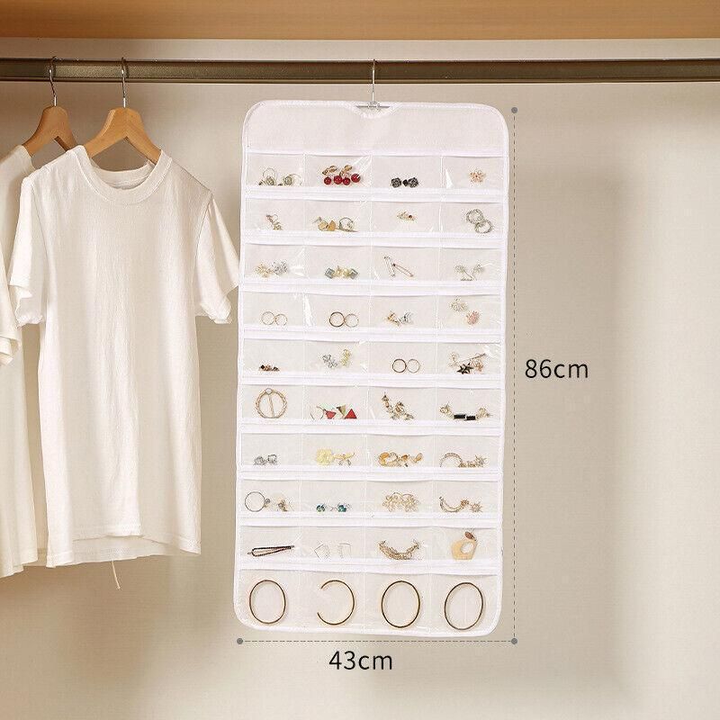 80 Pockets Jewelry Hanging Storage Organizer Holder Earring Display Pouch Bag - White