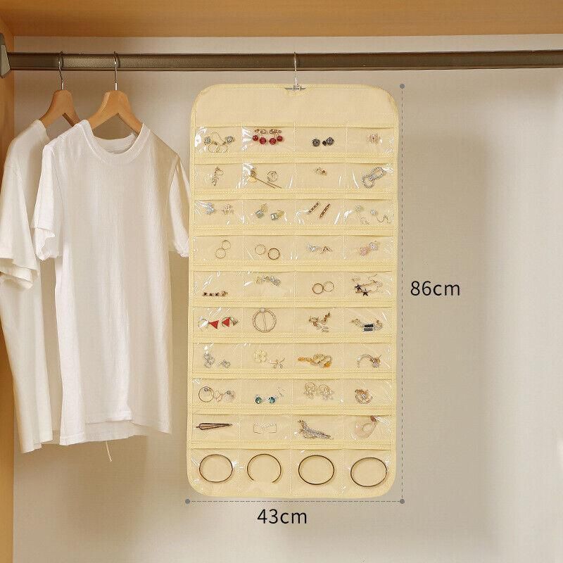 80 Pockets Jewelry Hanging Storage Organizer Holder Earring Display Pouch Bag - White