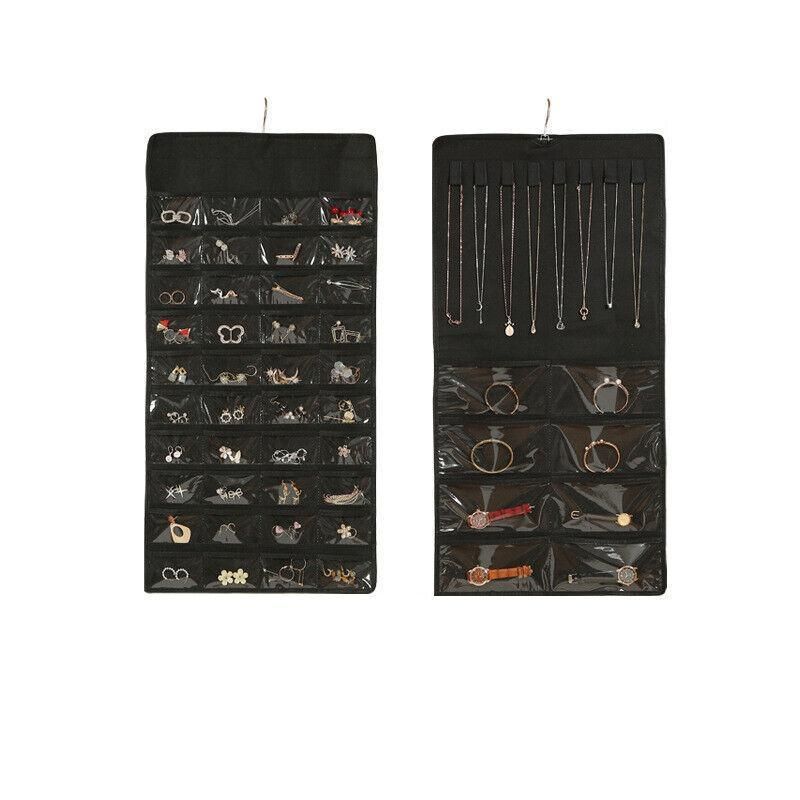 80 Pockets Jewelry Hanging Storage Organizer Holder Earring Display Pouch Bag - White
