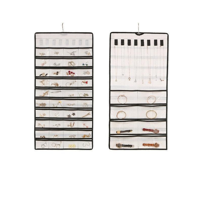 80 Pockets Jewelry Hanging Storage Organizer Holder Earring Display Pouch Bag - White