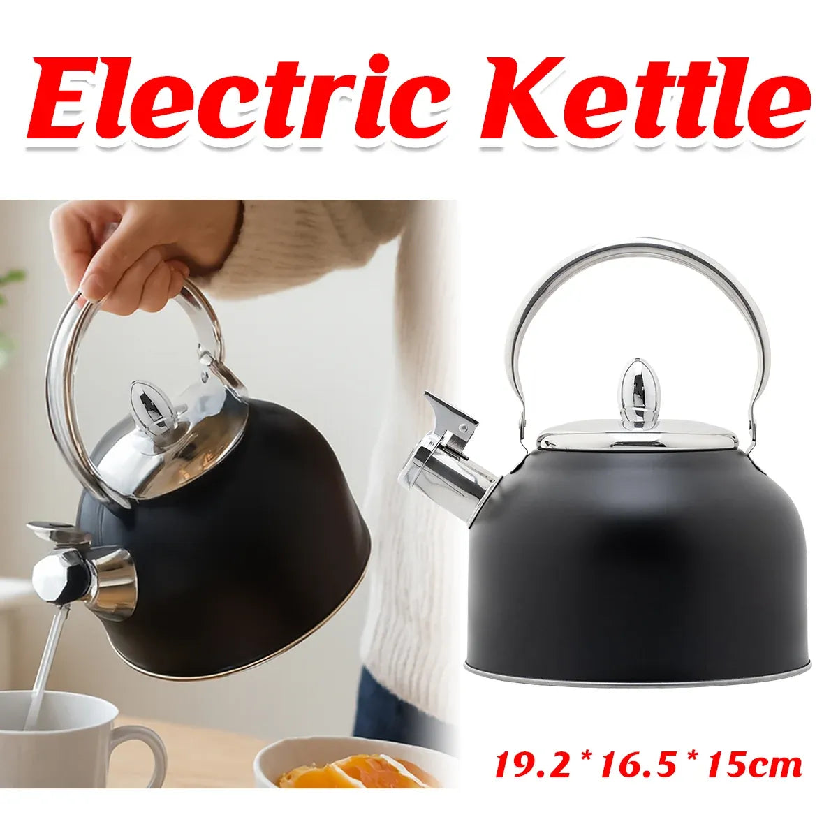 Stainless Steel Whistling Kettle with Black Foldable Handle for Home Kitchen