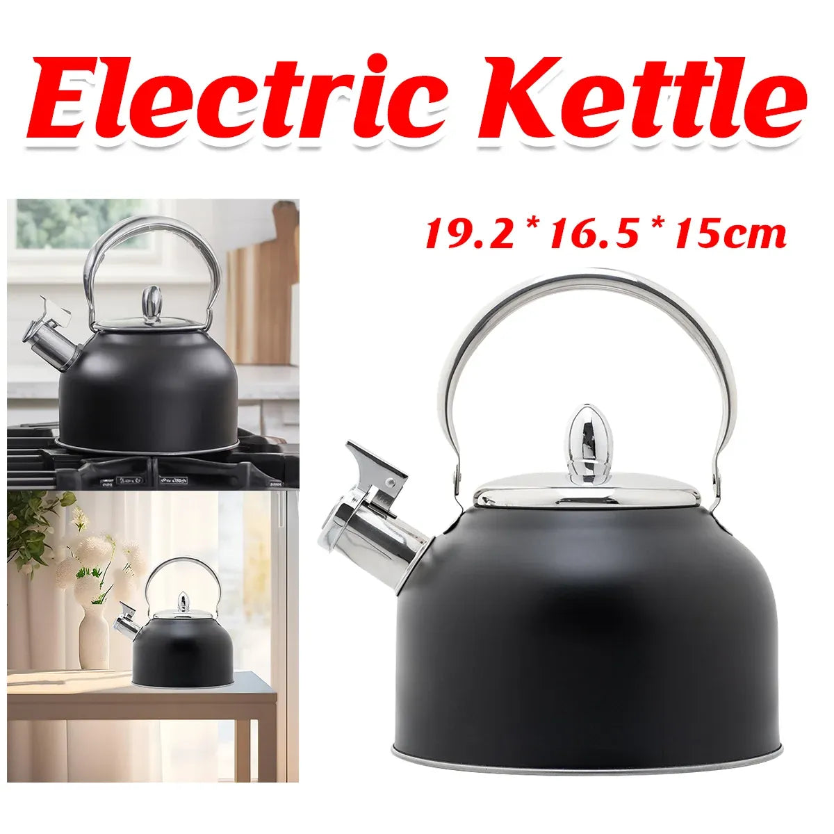 Stainless Steel Whistling Kettle with Black Foldable Handle for Home Kitchen