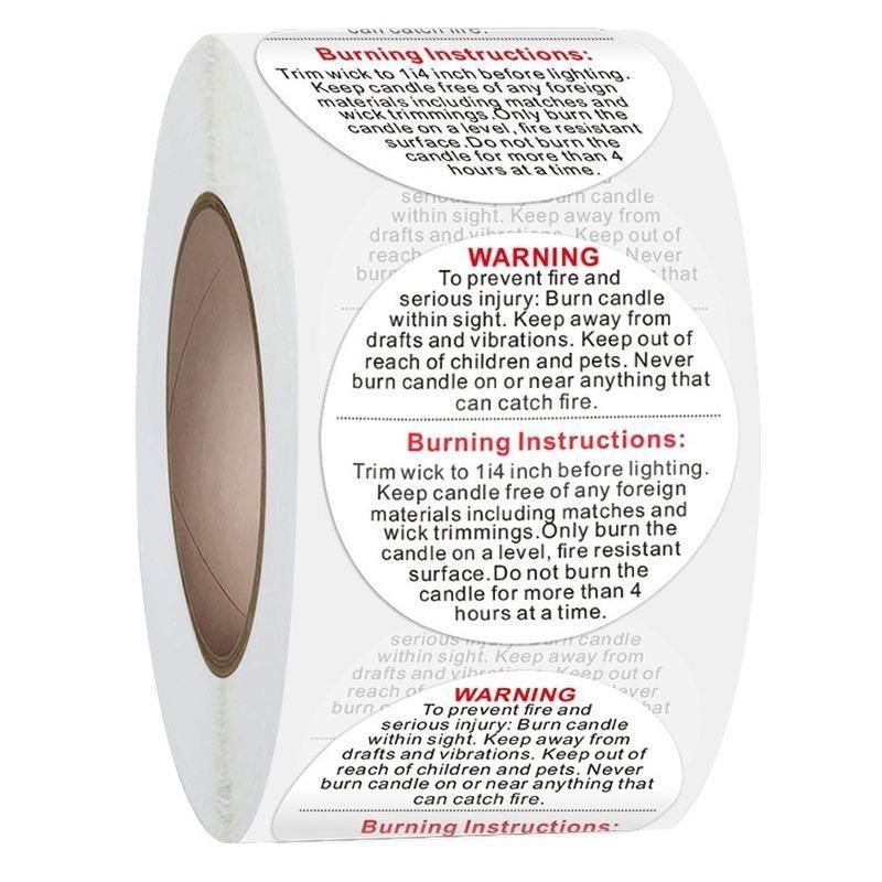 500PCS Candle Warning Labels Roll Round Stickers for Jars Wax Melts Containers