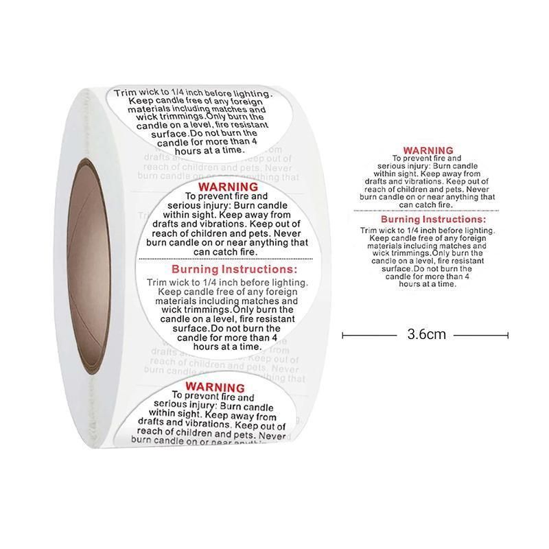 500PCS Candle Warning Labels Roll Round Stickers for Jars Wax Melts Containers