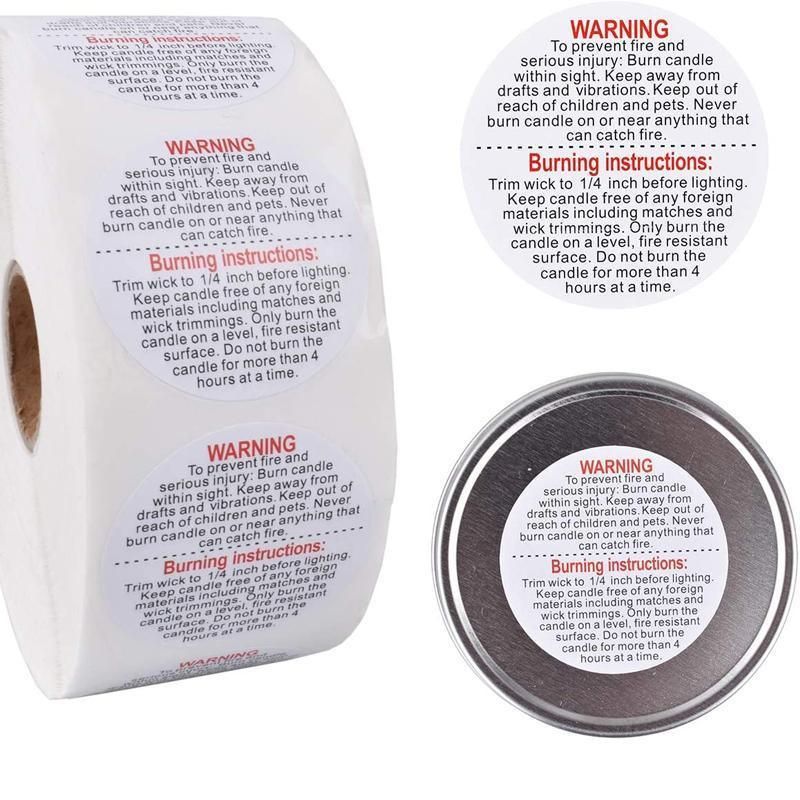 500PCS Candle Warning Labels Roll Round Stickers for Jars Wax Melts Containers