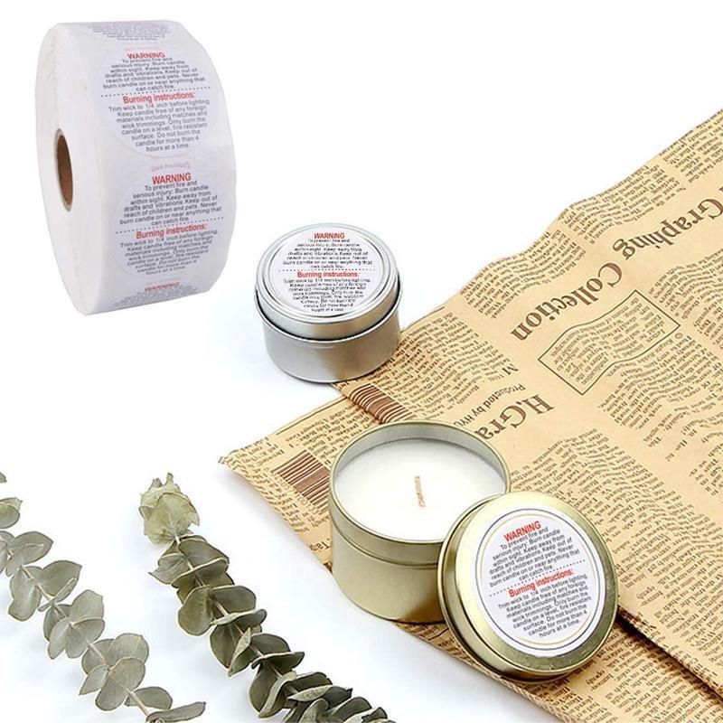 500PCS Candle Warning Labels Roll Round Stickers for Jars Wax Melts Containers