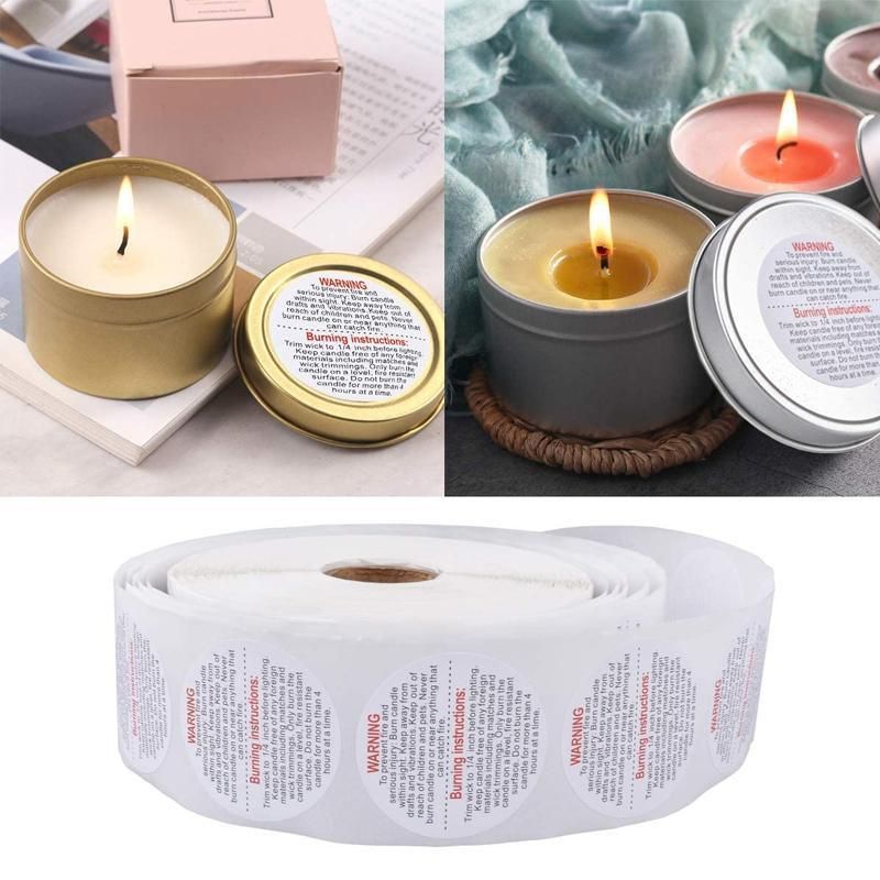 500PCS Candle Warning Labels Roll Round Stickers for Jars Wax Melts Containers