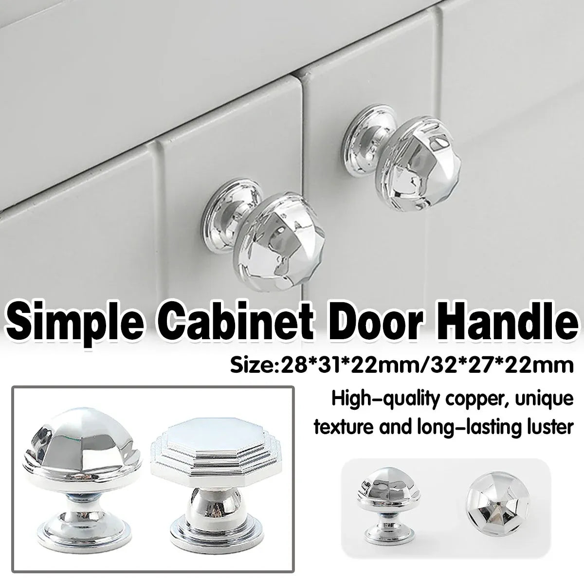 French Cabinet Handle Bright Silver Single Hole Modern Pull for Drawer Wardrobe - Dome