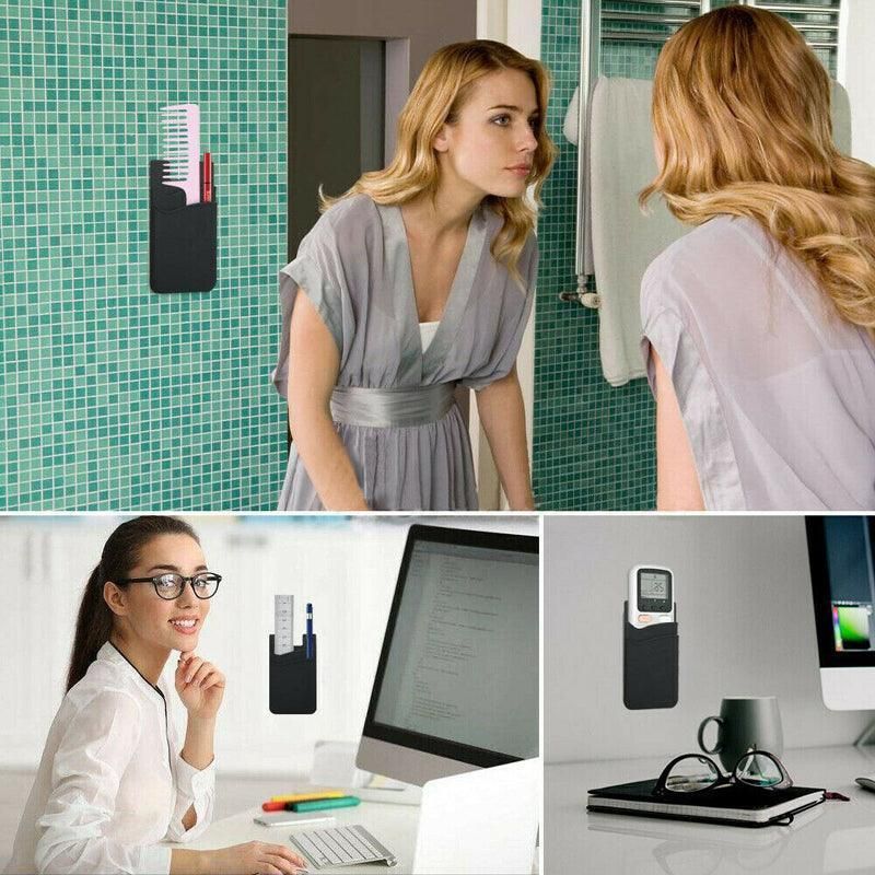 Silicone Phone Card Holder Double Layer Adhesive Wallet with 3M Backing - Grey