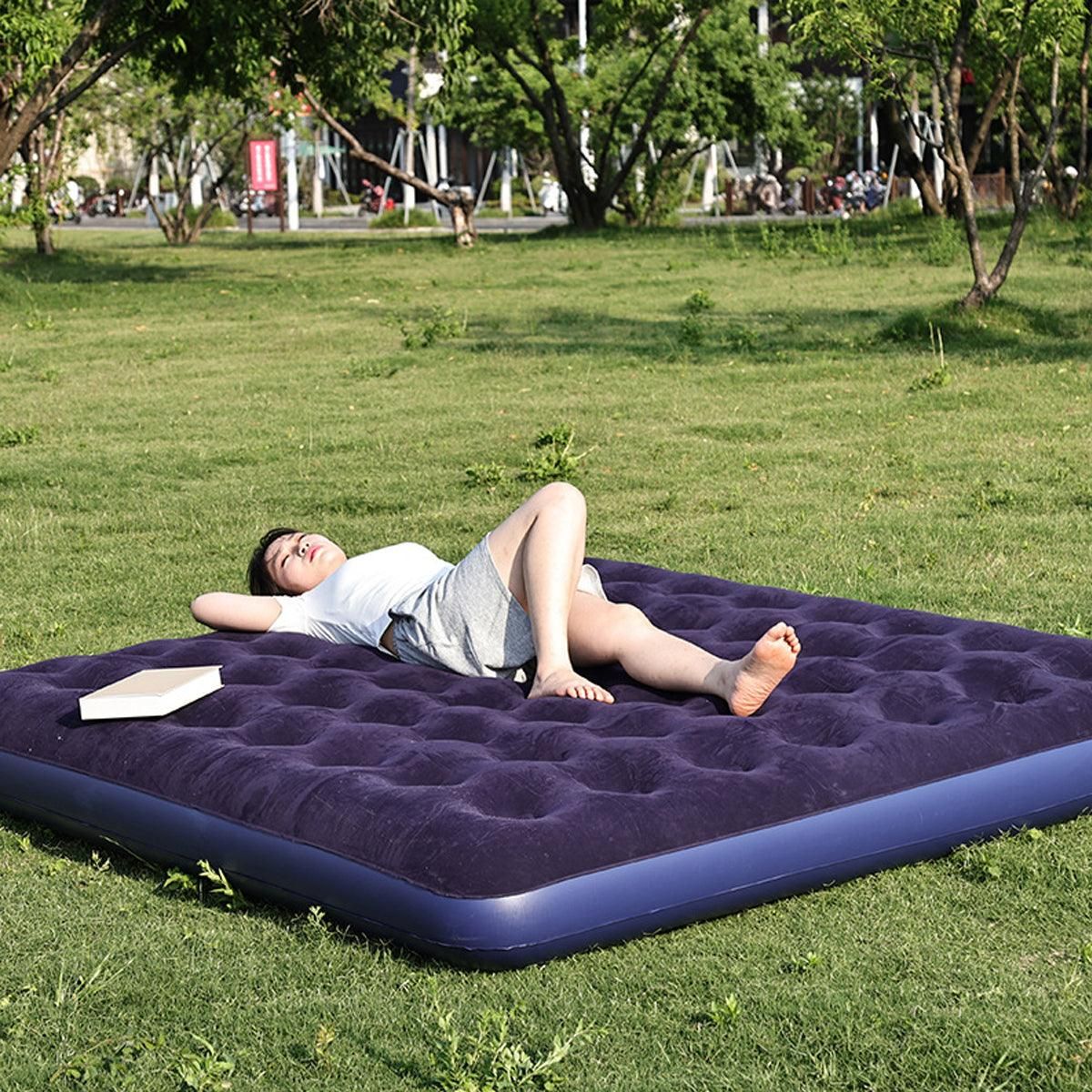 King Size Inflatable Airbed Easy Inflate Flocked Air Mattress Camping Guest Bed