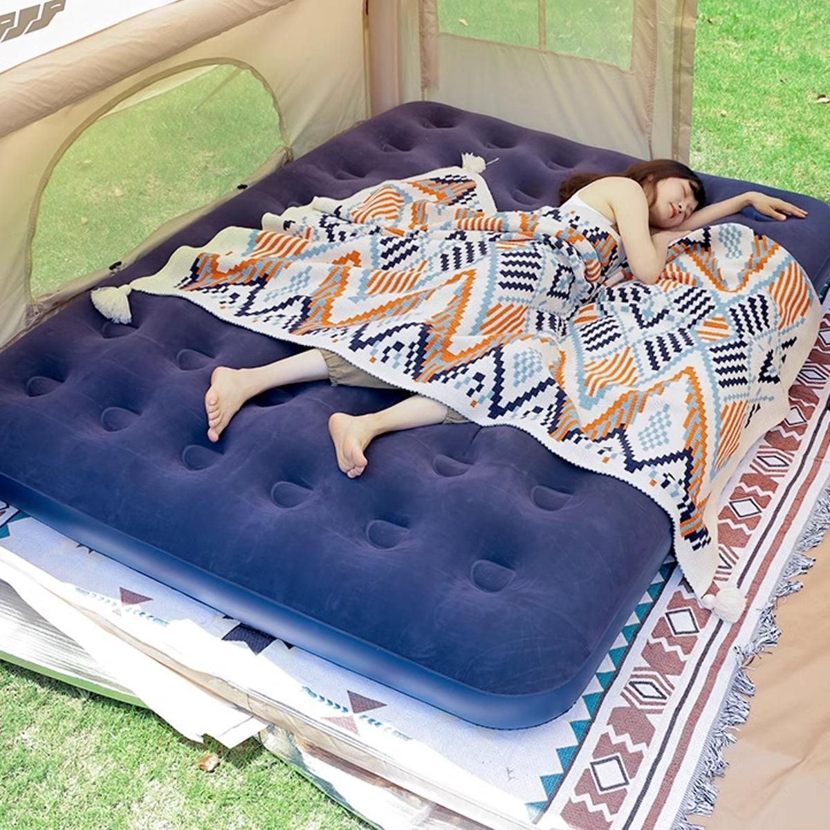 King Size Inflatable Airbed Easy Inflate Flocked Air Mattress Camping Guest Bed
