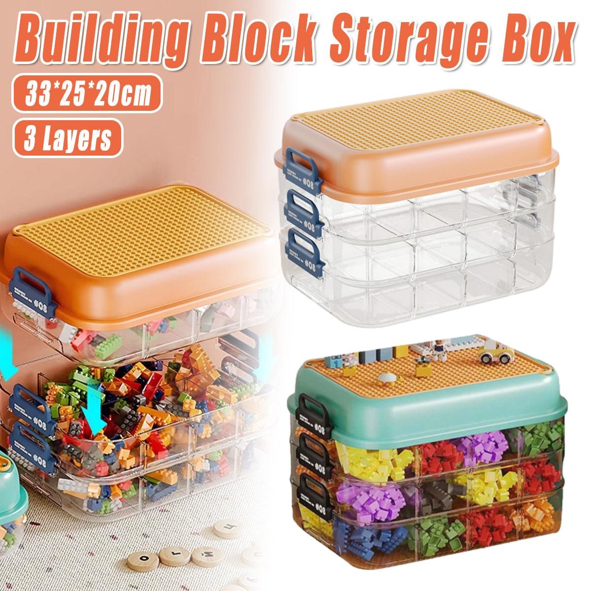 3-Layer Stackable Storage Box for Building Blocks Toy Organizer with Sorting Trays - Green