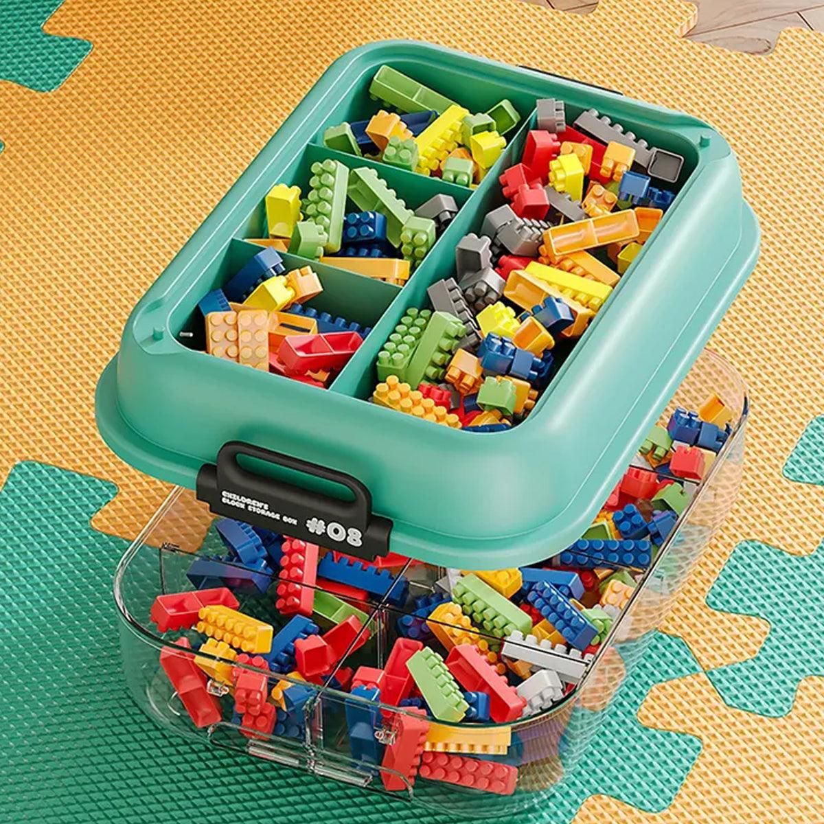 3-Layer Stackable Storage Box for Building Blocks Toy Organizer with Sorting Trays - Orange