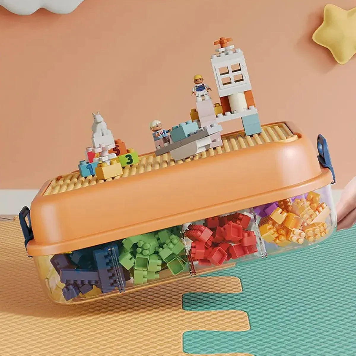 3-Layer Stackable Storage Box for Building Blocks Toy Organizer with Sorting Trays - Orange