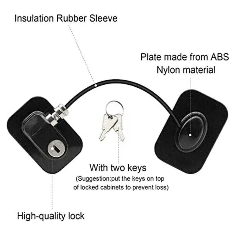 Refrigerator Lock with Keys for Fridge Cabinet Window Door and Drawer Latch Use - Black