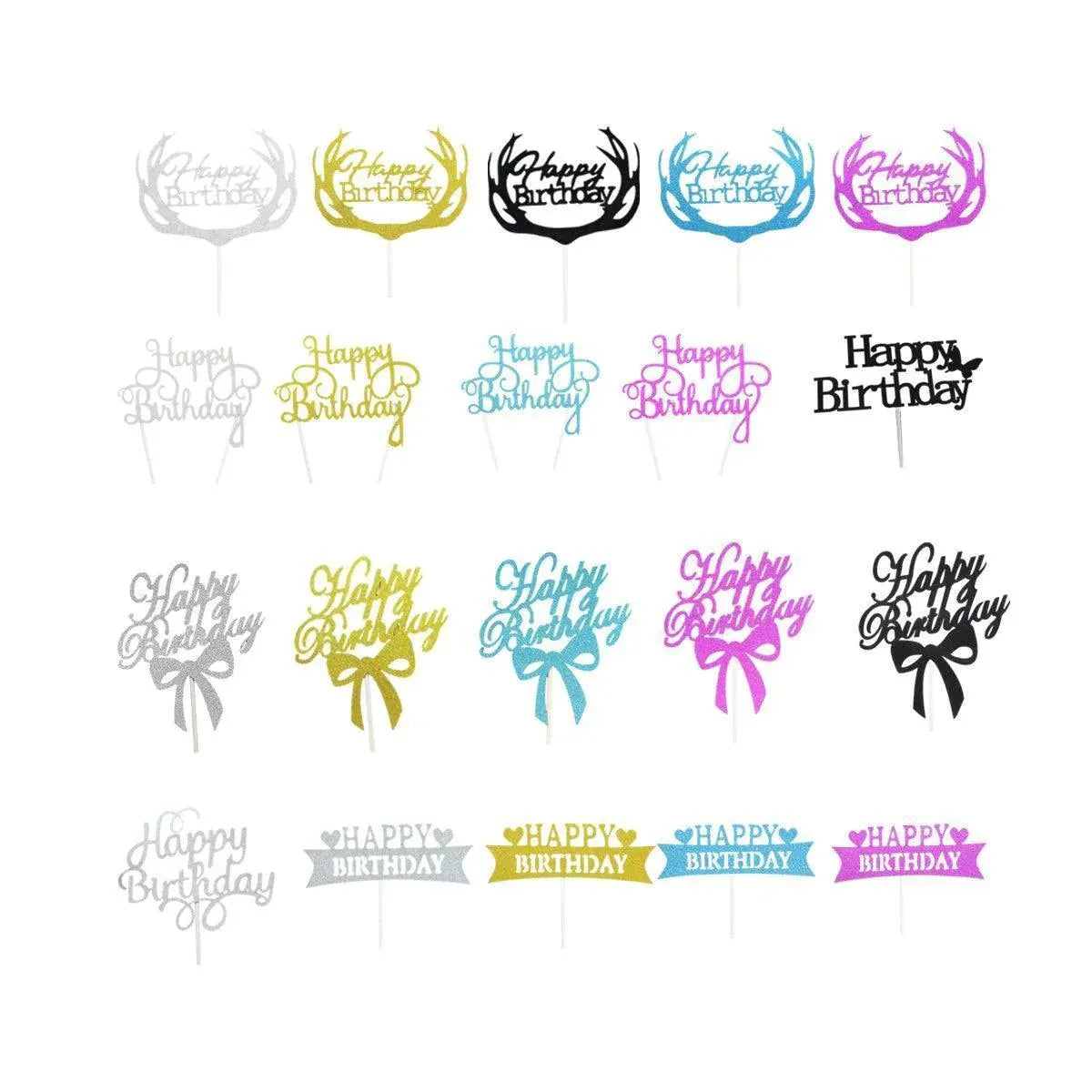Happy Birthday Cake Topper Colour Printed Acrylic Party Decorations - Blue-Long Strip