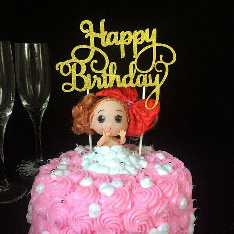 Happy Birthday Cake Topper Colour Printed Acrylic Party Decorations - Blue-Long Strip
