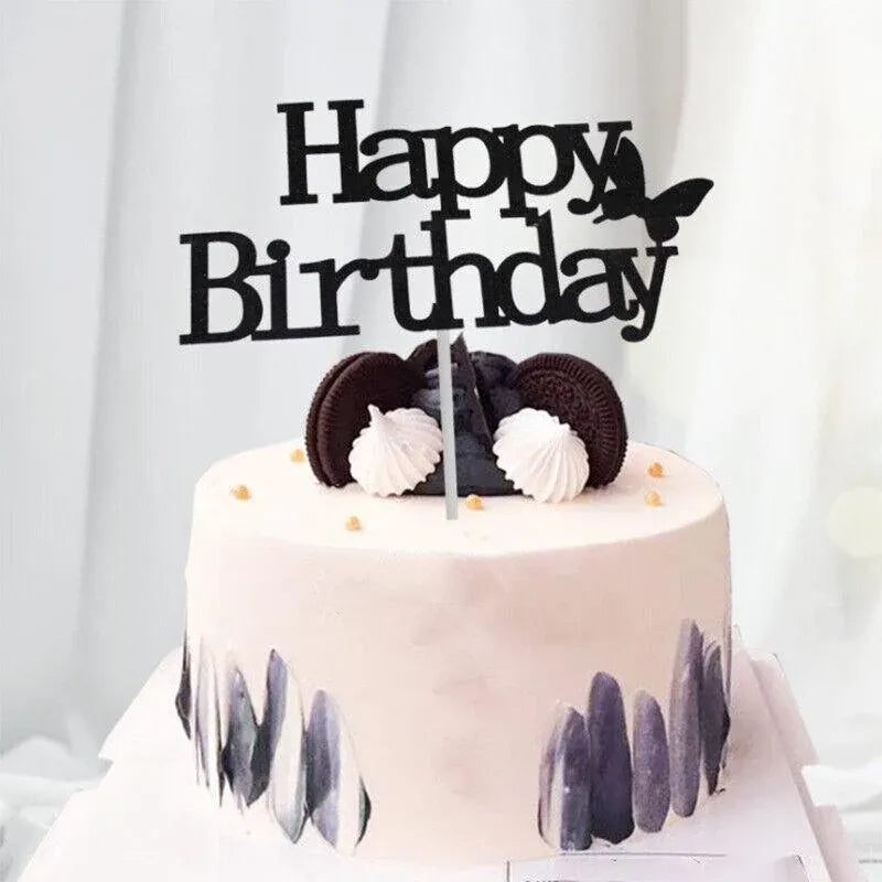 Happy Birthday Cake Topper Colour Printed Acrylic Party Decorations - Blue-Long Strip