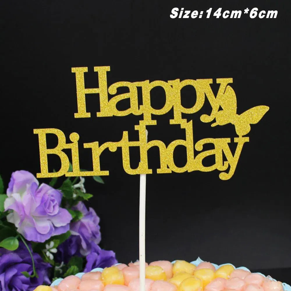 Happy Birthday Cake Topper Colour Printed Acrylic Party Decorations - Blue-Long Strip