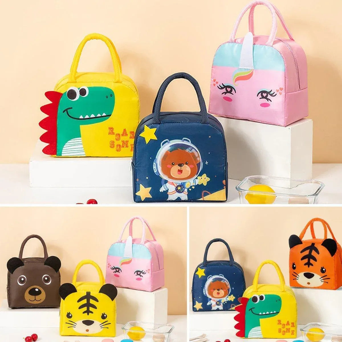 3D Bento Lunch Bag Cartoon Handbag Insulated Food Box Bag for Students LunchTote - Yellow Duck
