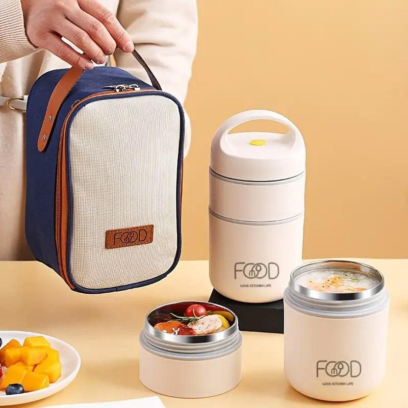 3pcs Insulated Lunch Box Soup Container Portable Breakfast Food Storage Box Set