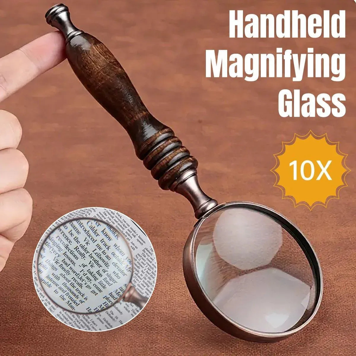 1PCS Vintage Ebony Handle Handheld Metal Magnifier Classical Nostalgic Gift Box