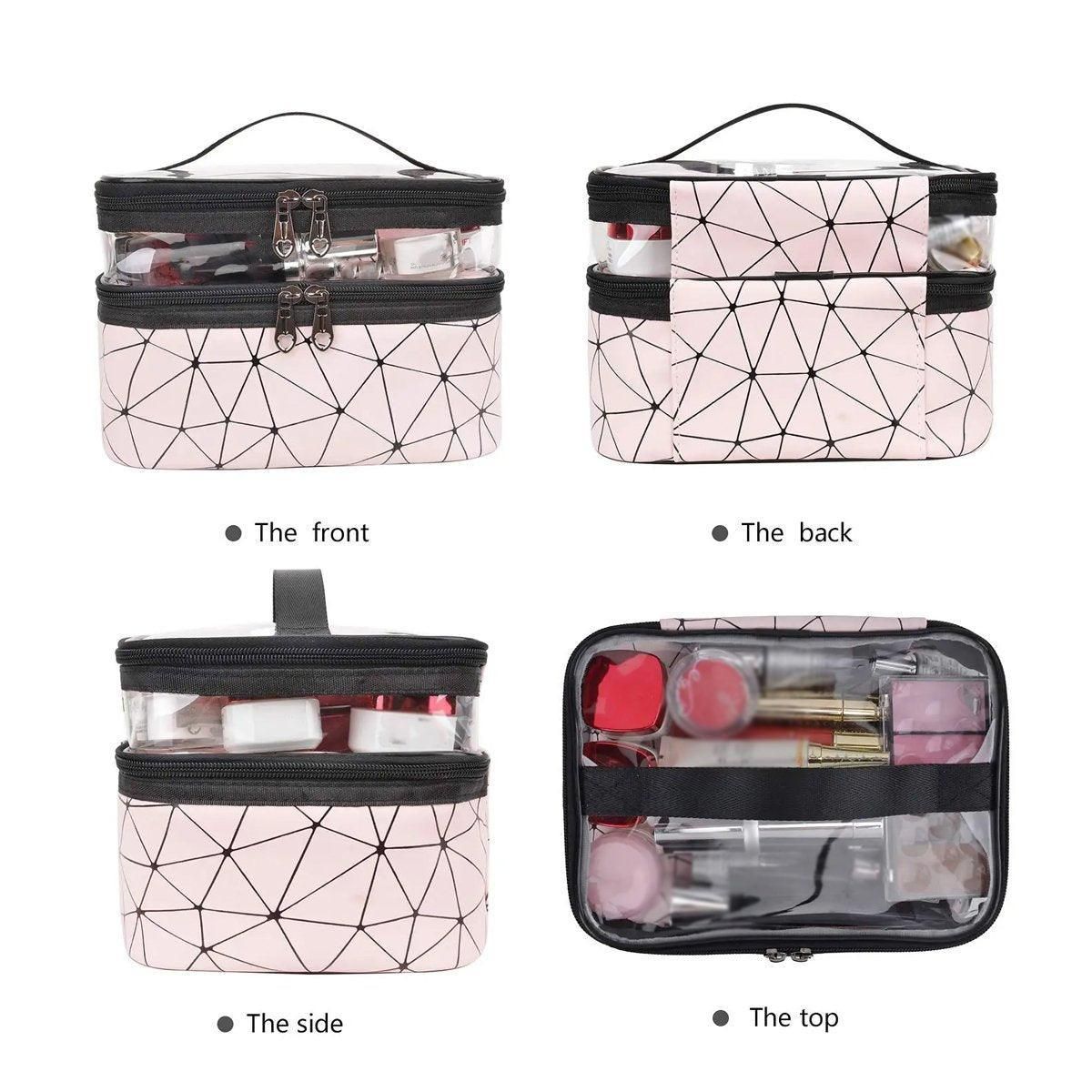 Portable Double-Layer Large Capacity Waterproof Cosmetic Bag Travel Toiletry Bag - Silver