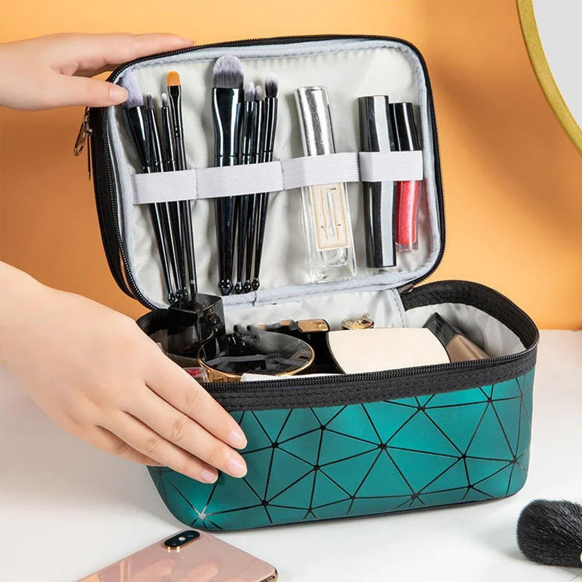 Portable Double-Layer Large Capacity Waterproof Cosmetic Bag Travel Toiletry Bag - Silver