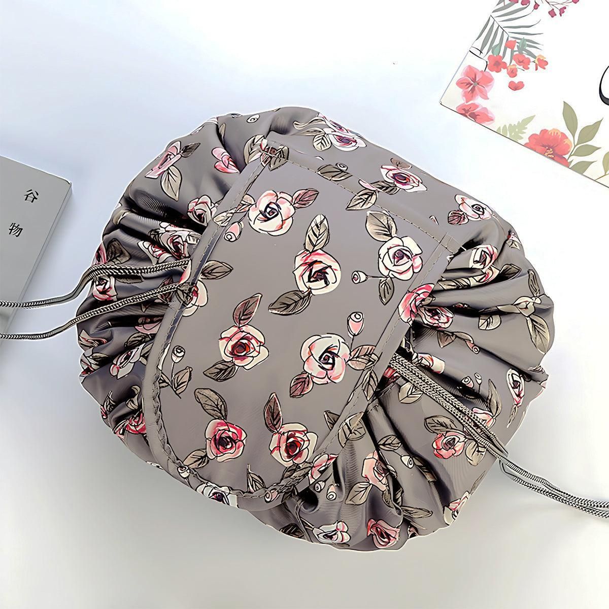 Portable Travel Makeup Bag Drawstring Cosmetic Pouch Lazy Storage Organiser Case - Green Flamingo