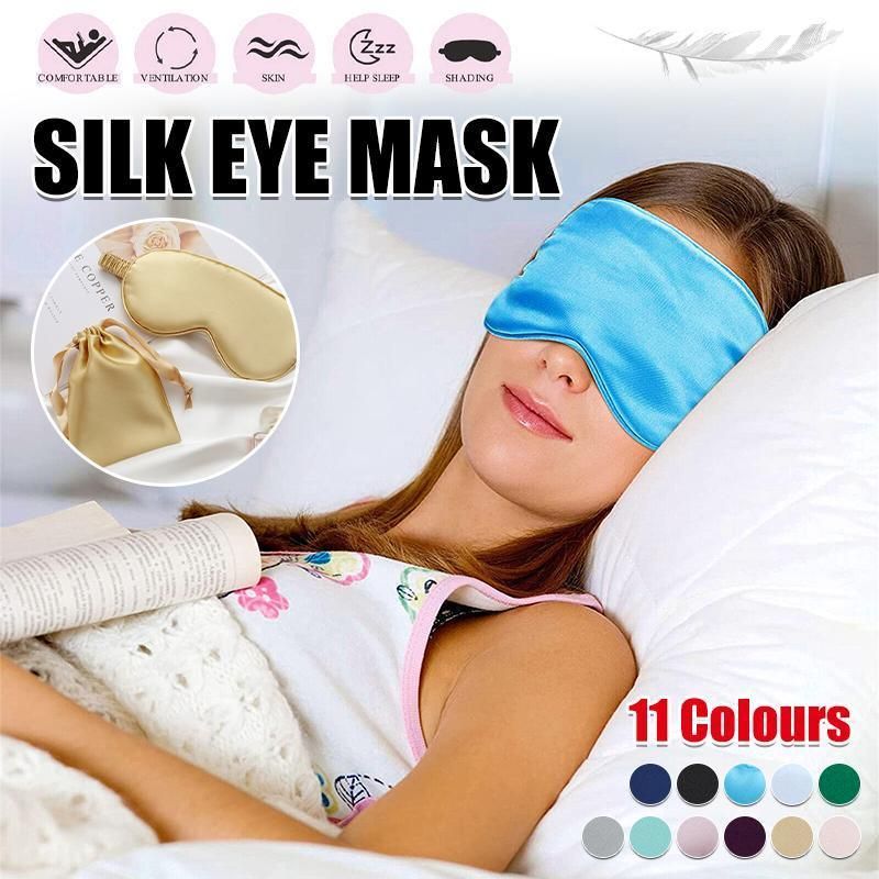 Pure Soft Silk EyeShade Blindfold Sleep Eye Mask Cover Light Shade Travel Relax - Navy