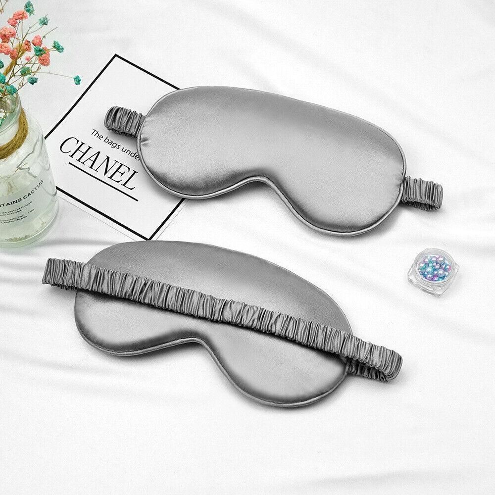 Pure Soft Silk EyeShade Blindfold Sleep Eye Mask Cover Light Shade Travel Relax - Navy
