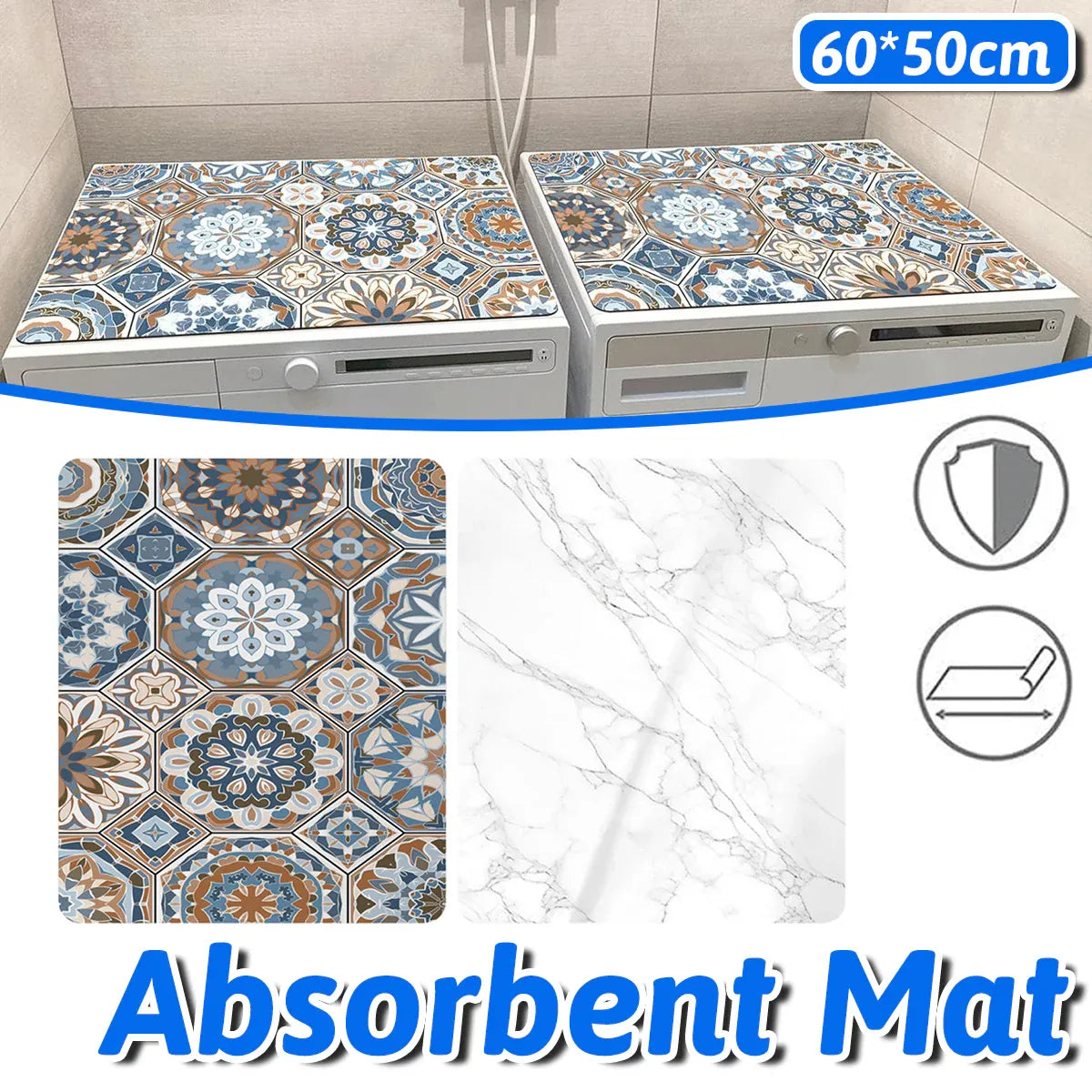 Washing Machine Water Absorbent Mat Quick Dry Dust Proof for Laundry Room Use - Colourful Print
