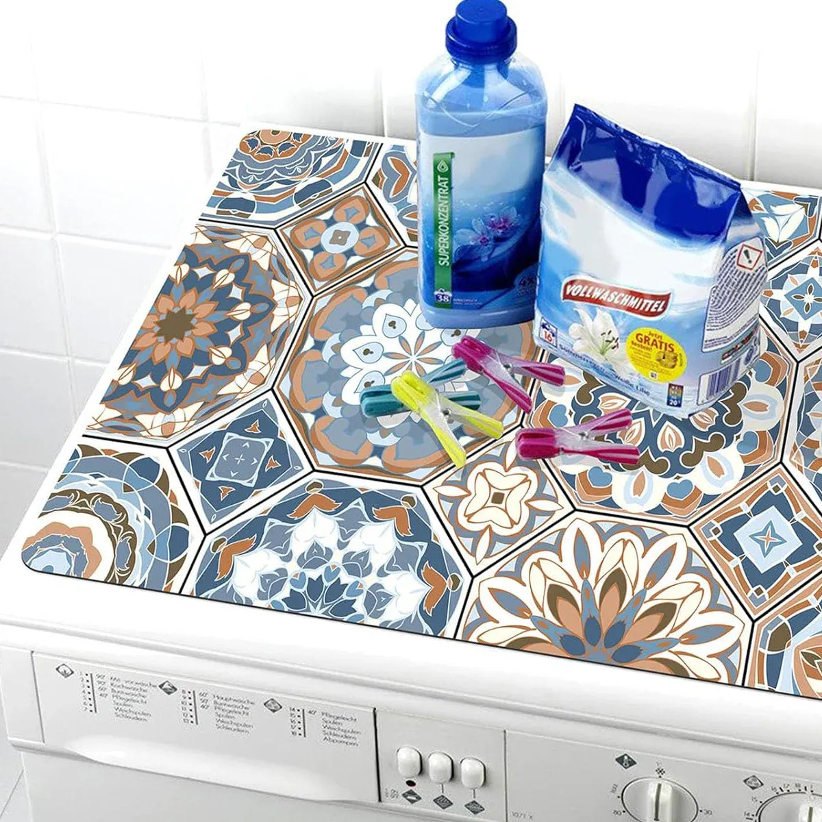 Washing Machine Water Absorbent Mat Quick Dry Dust Proof for Laundry Room Use - Colourful Print