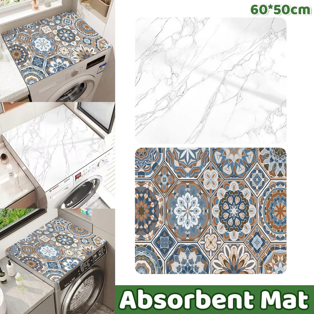 Washing Machine Water Absorbent Mat Quick Dry Dust Proof for Laundry Room Use - Colourful Print