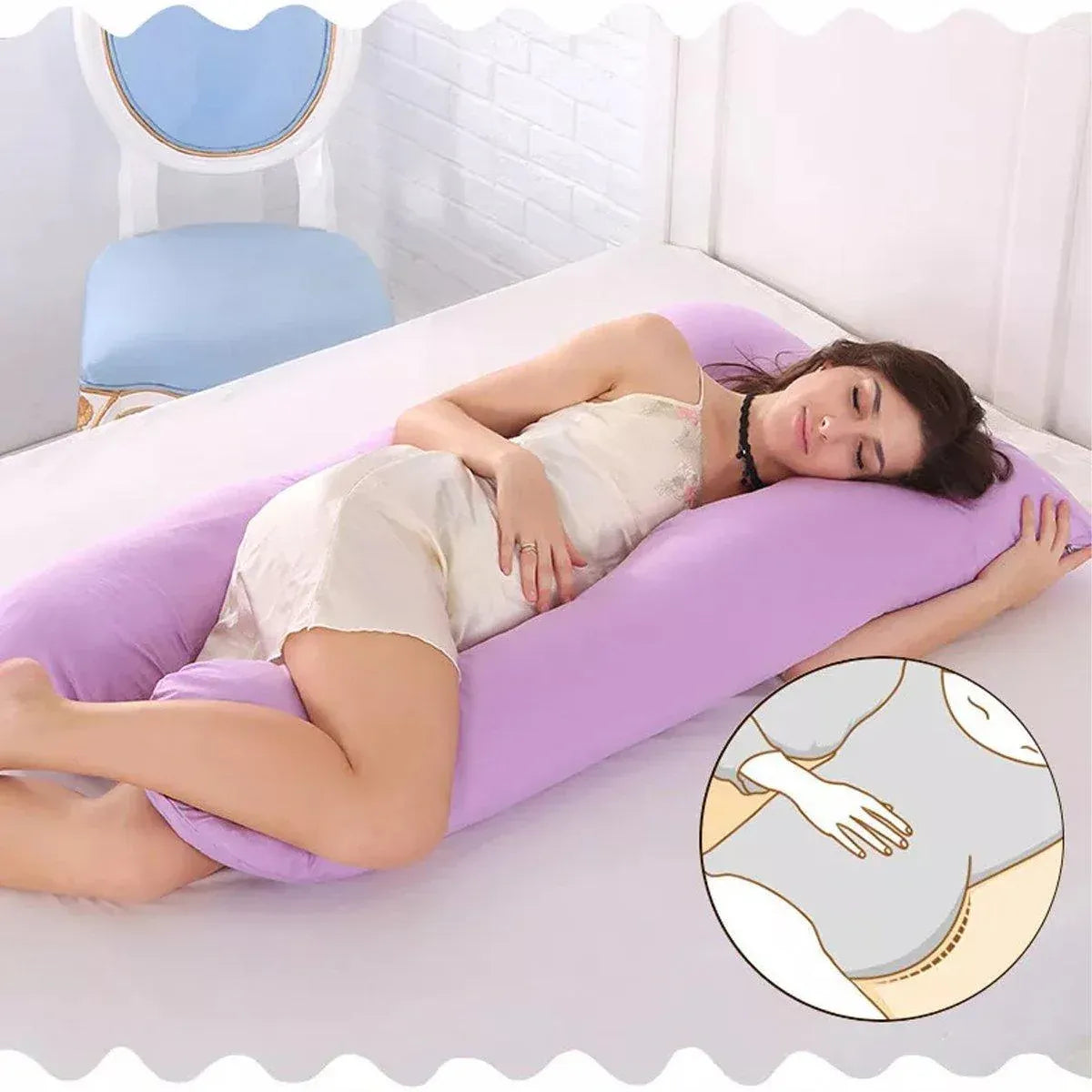U-shaped All-Cotton Maternity Pillow Multifunctional Lumbar Side Sleep Cushion - Purple