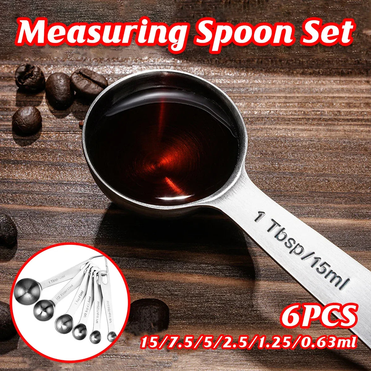 6PCS Measuring Cups Spoons 304 Stainless Steel Baking Tools With Scale Set