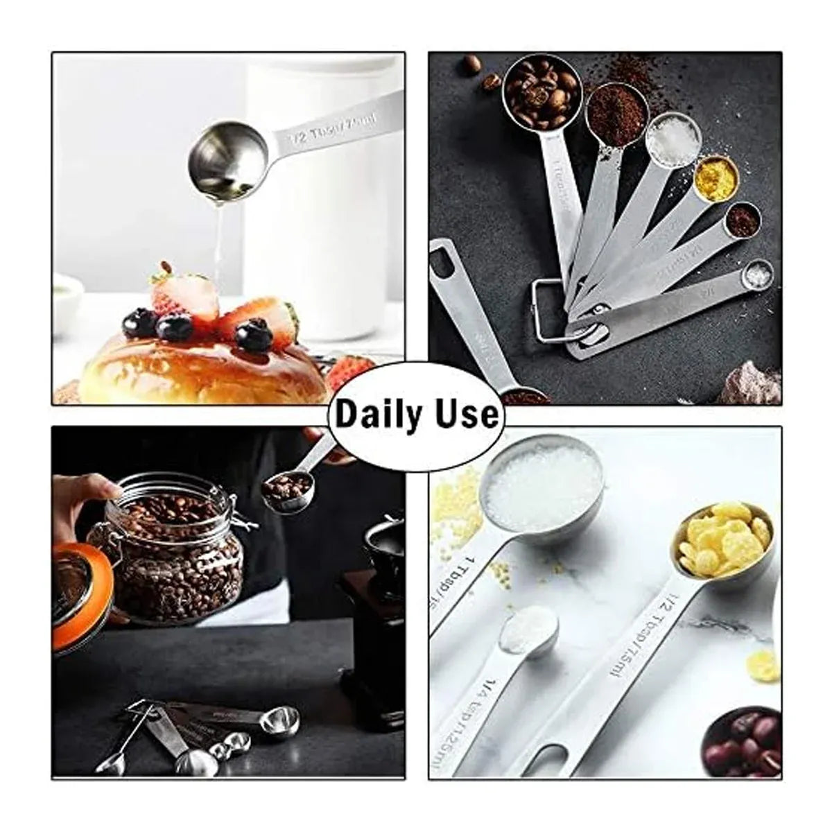 6PCS Measuring Cups Spoons 304 Stainless Steel Baking Tools With Scale Set