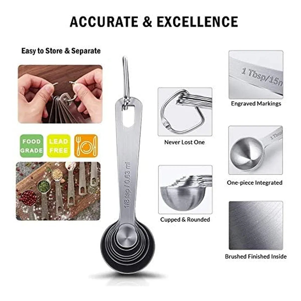 6PCS Measuring Cups Spoons 304 Stainless Steel Baking Tools With Scale Set