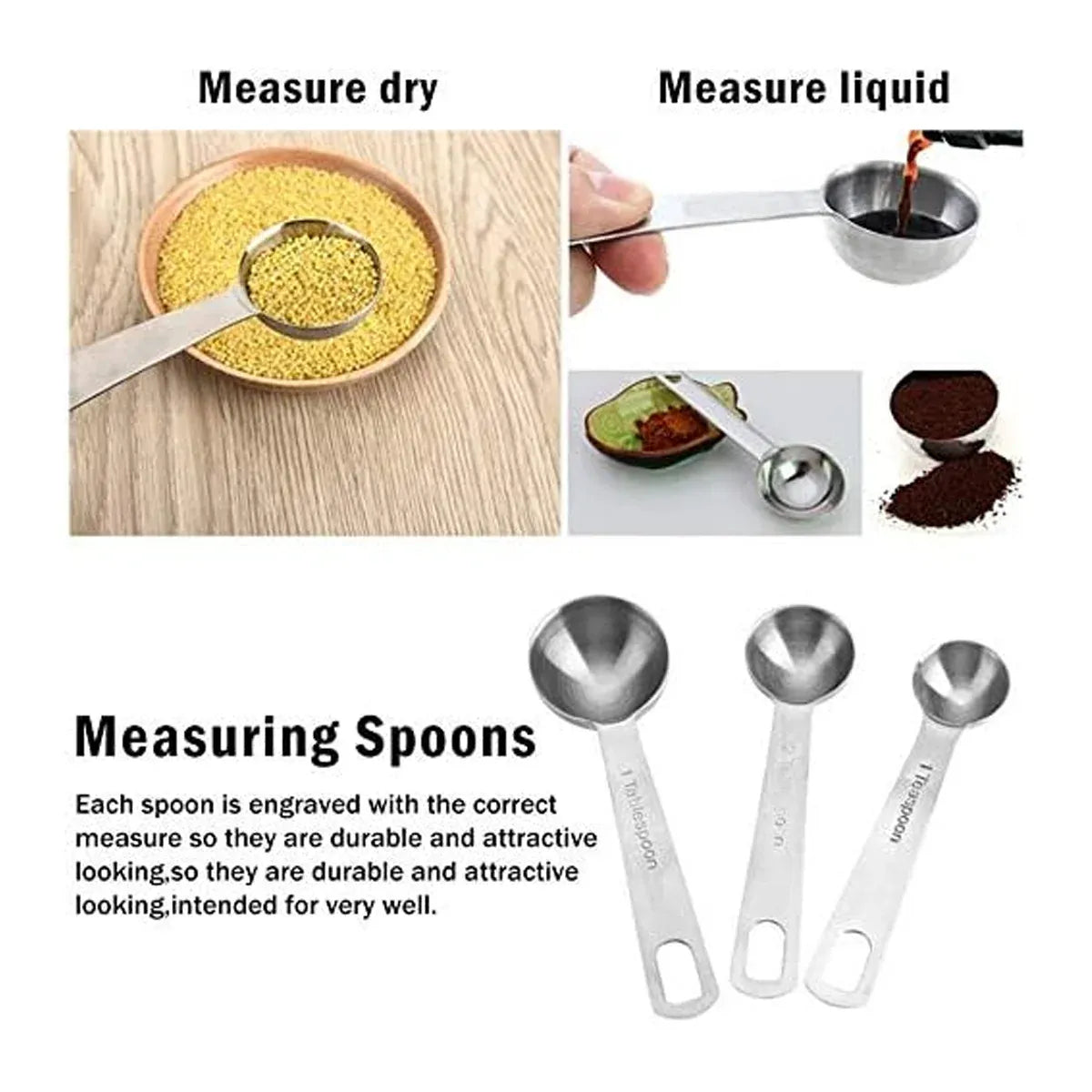 6PCS Measuring Cups Spoons 304 Stainless Steel Baking Tools With Scale Set