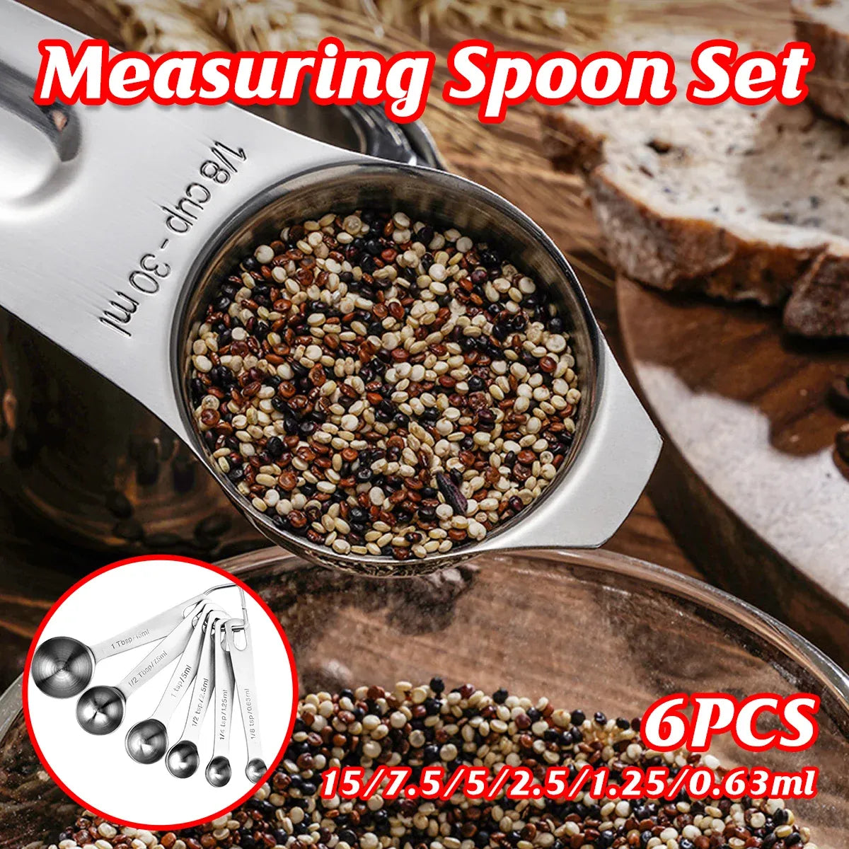 6PCS Measuring Cups Spoons 304 Stainless Steel Baking Tools With Scale Set