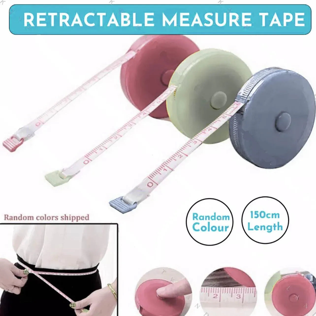 Blue 150cm retractable tailor tape with mixer handle and mounting hardware